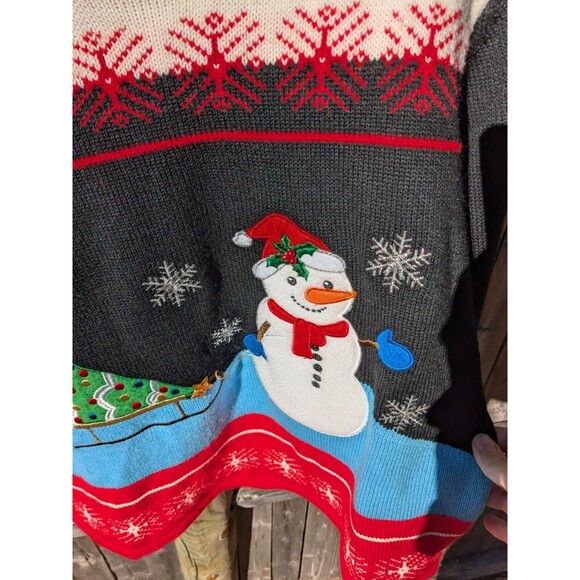 Holiday Time Ugly Christmas Sweater Snowman Tree Sled Multicolor XL Grandma - Picture 4 of 12